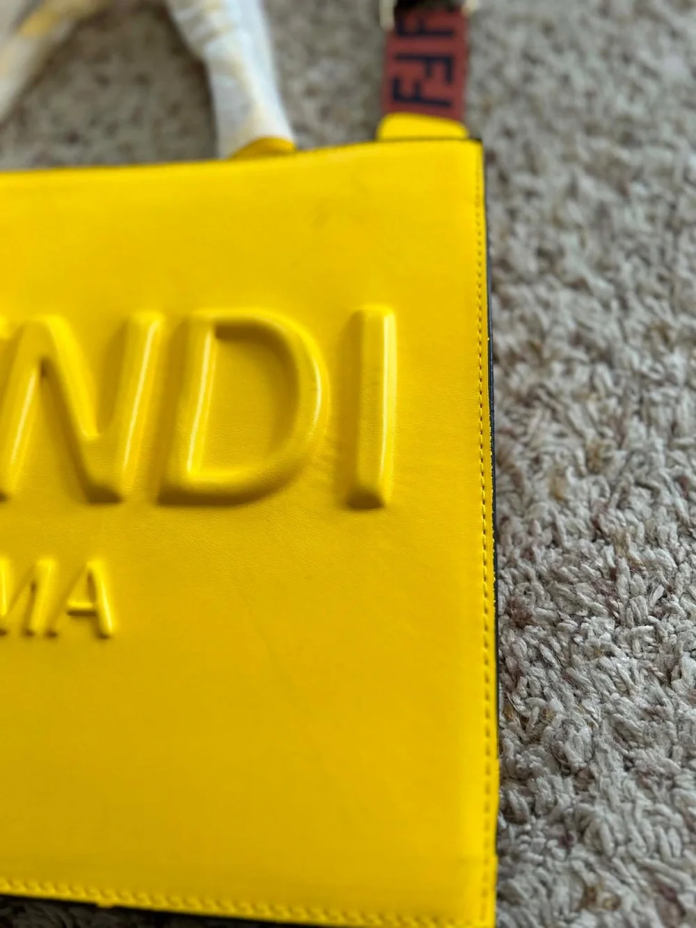 Fendi Yellow Roma Embossed Tote with Brown Logo Strap